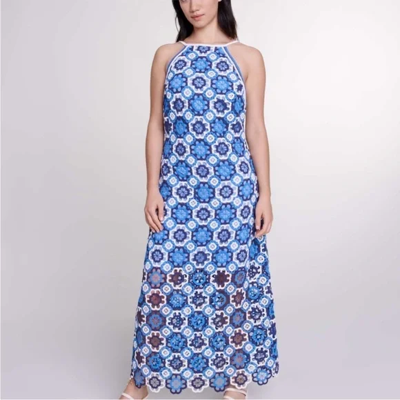 Maje Three-tone Crochet Dress in Blue Size 38(M) - Picture 2 of 11